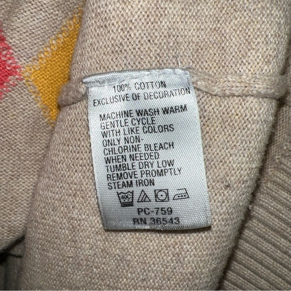 Izod Cream and Yellow Crew Neck Sweater with Argyle Pattern - Picture 4 of 7